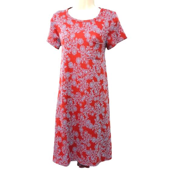 LuLaRoe Simply Comfortable Red Turquoise Print Dress Short Sleeve Scoop Neck XXS - Picture 1 of 16